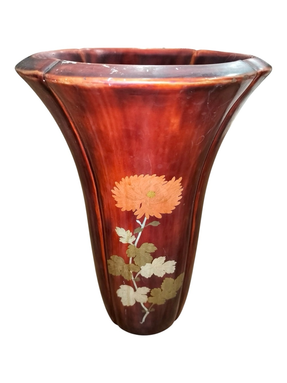 Vintage Maruni Lacquerware Vase Occupied Japan Large 12" Chrysanthemum Red Gold